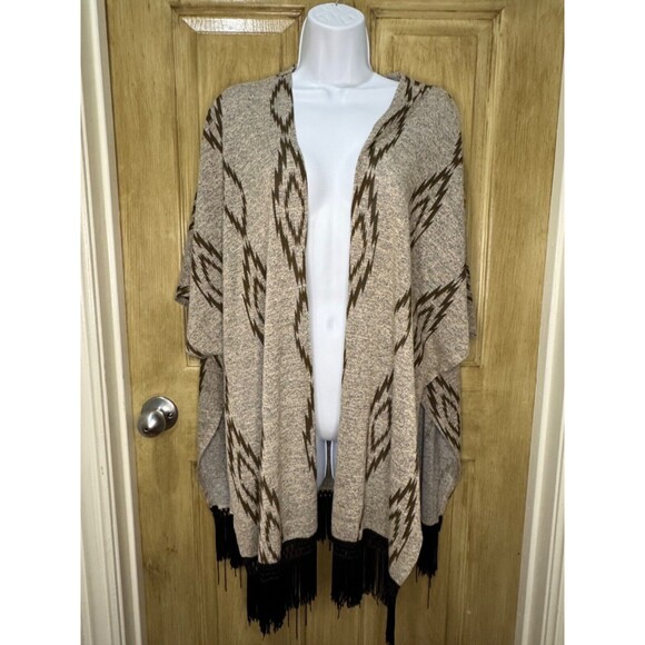 Rock 47 Women's Fringed Western Aztec Print Open Front Kimono Cardigan Size S - Picture 1 of 6